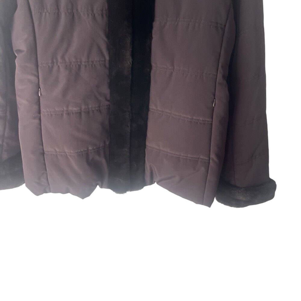 Jones New York Size XL Chocolate Brown Faux‎ Fur Lined Winter Coat - Picture 3 of 11